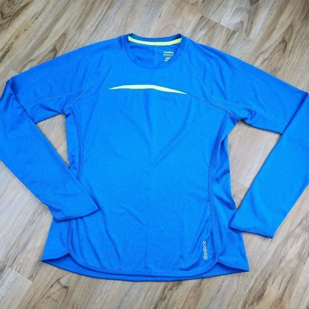 💜Reebok Blue & Neon Yellow Athletic Running Long Sleeve Top Medium
